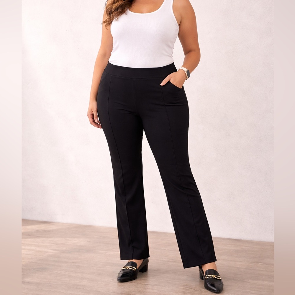 Tory Burch Pull On Pants Black Seam Front Stacey Ponte Straight Stretch Sz XL